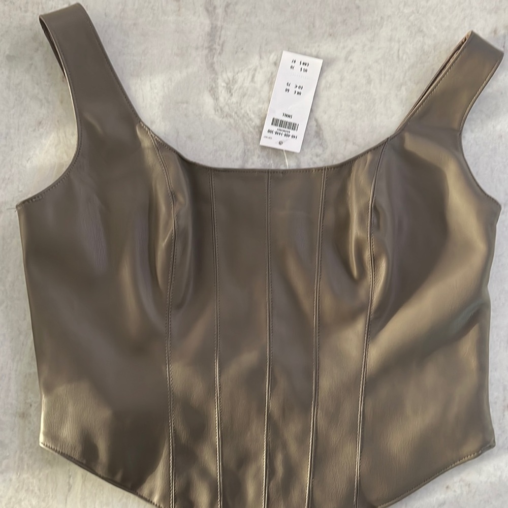 Women Abercrombie Vegan Leather corset Scoop Neck Tank Top Olive Green